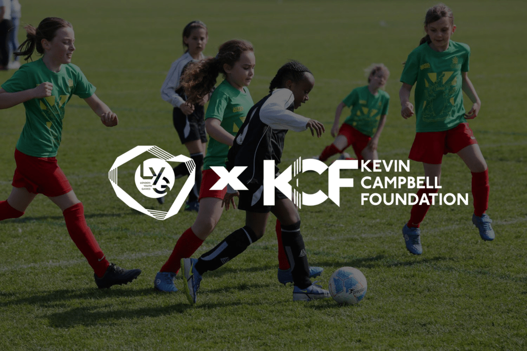 primary girls football image. LYG logo x Kevin Campbell Foundation logo