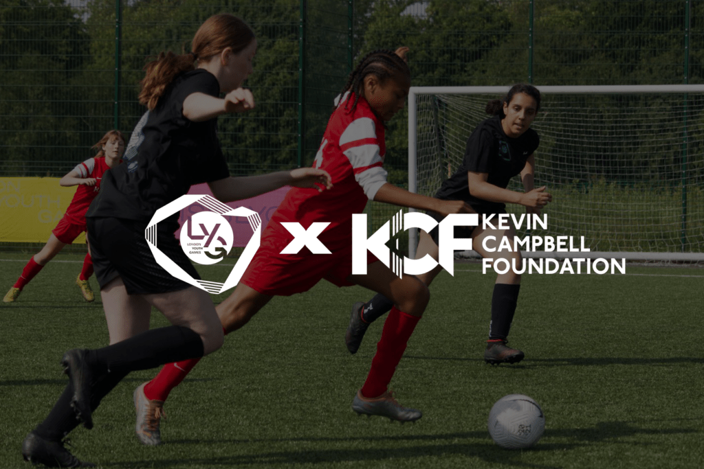 girls football image. LYG logo x Kevin Campbell Foundation logo